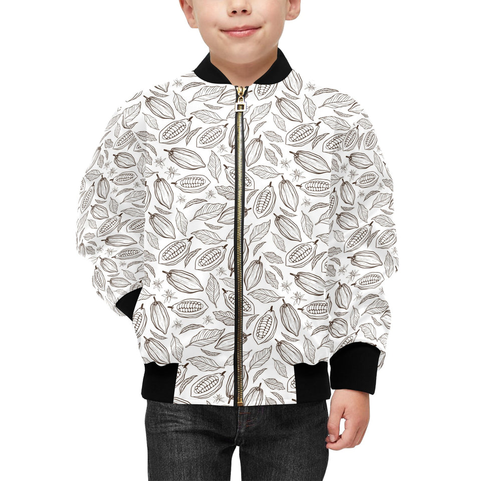 cacao beans leaves pattern Kids' Boys' Girls' Bomber Jacket