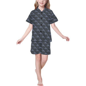 Swordfish Pattern Print Design 03 Kids' Boys' Girls' V-Neck Short Pajama Set