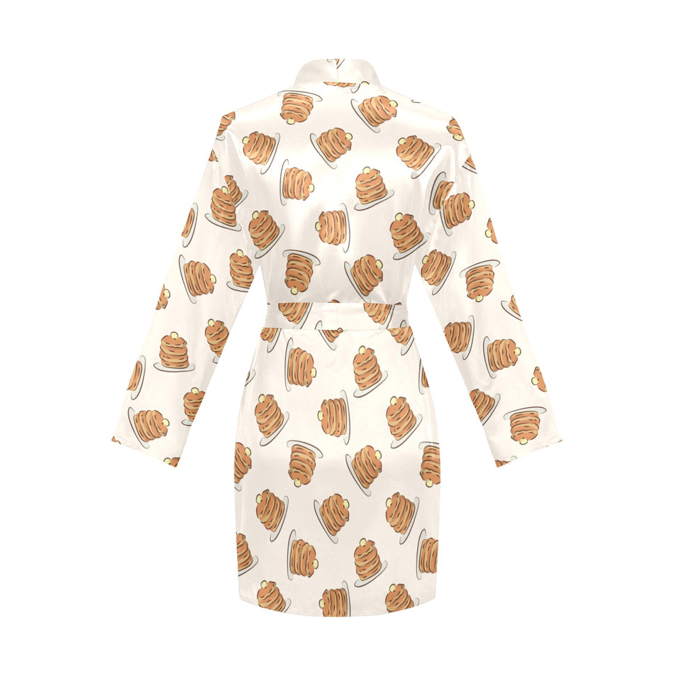 Pancake Pattern Print Design 01 Women's Long Sleeve Belted Night Robe