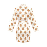 Pancake Pattern Print Design 01 Women's Long Sleeve Belted Night Robe