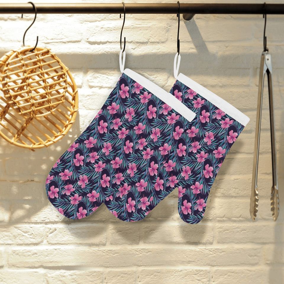 Hibiscus Pattern Print Design 05 Heat Resistant Oven Mitts