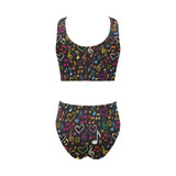 Music Notes Pattern Print Design 02 Chest Bowknot High Waisted Bikini Swimsuit