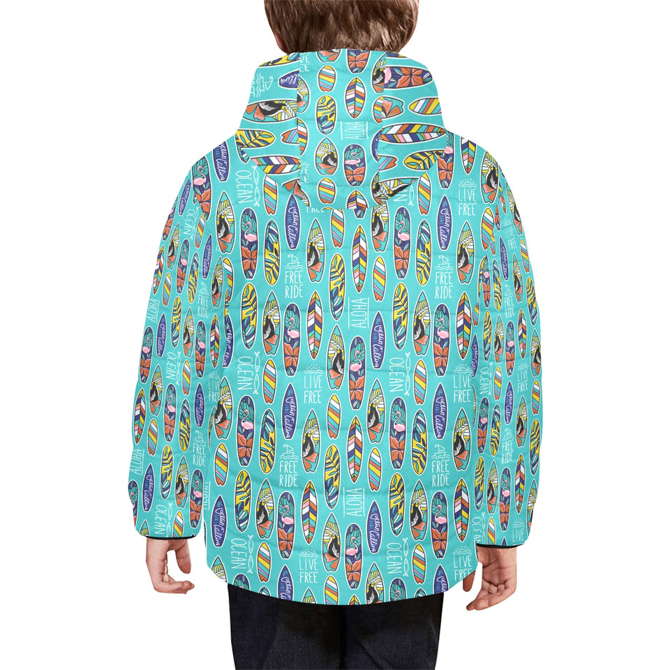 Surfboard Pattern Print Design 05 Kids' Boys' Girls' Padded Hooded Jacket