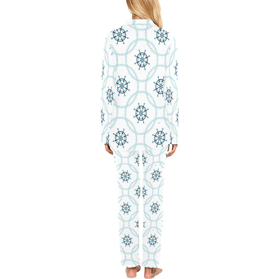 nautical steering wheel chain Women's Long Pajama Set