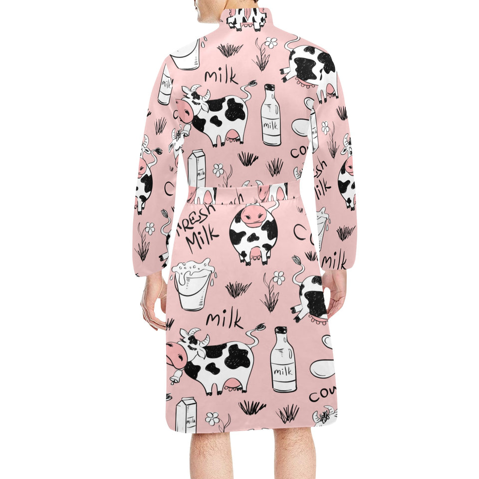 Cows milk product pink background Men's Long Sleeve Belted Night Robe