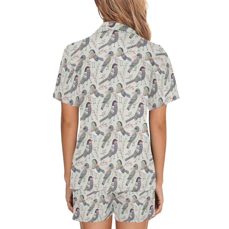Pigeon Pattern Print Design 04 Women's V-Neck Short Pajama Set