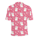 Maneki neko cat sakura pink background Men's All Over Print Polo Shirt