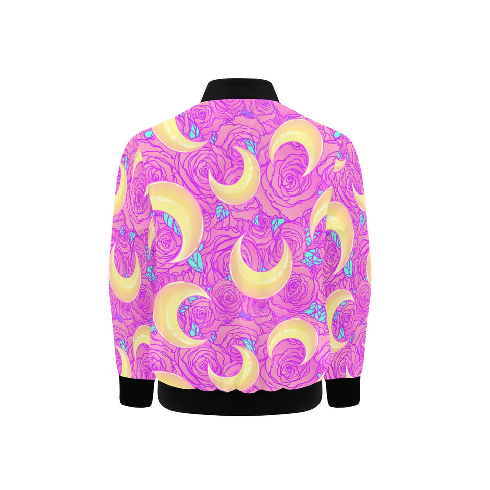 Moon pink rose background Kids' Boys' Girls' Bomber Jacket