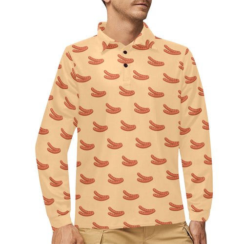 Sausage Pattern Print Design 03 Men's Long Sleeve Polo Shirt