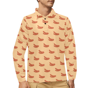 Sausage Pattern Print Design 03 Men's Long Sleeve Polo Shirt