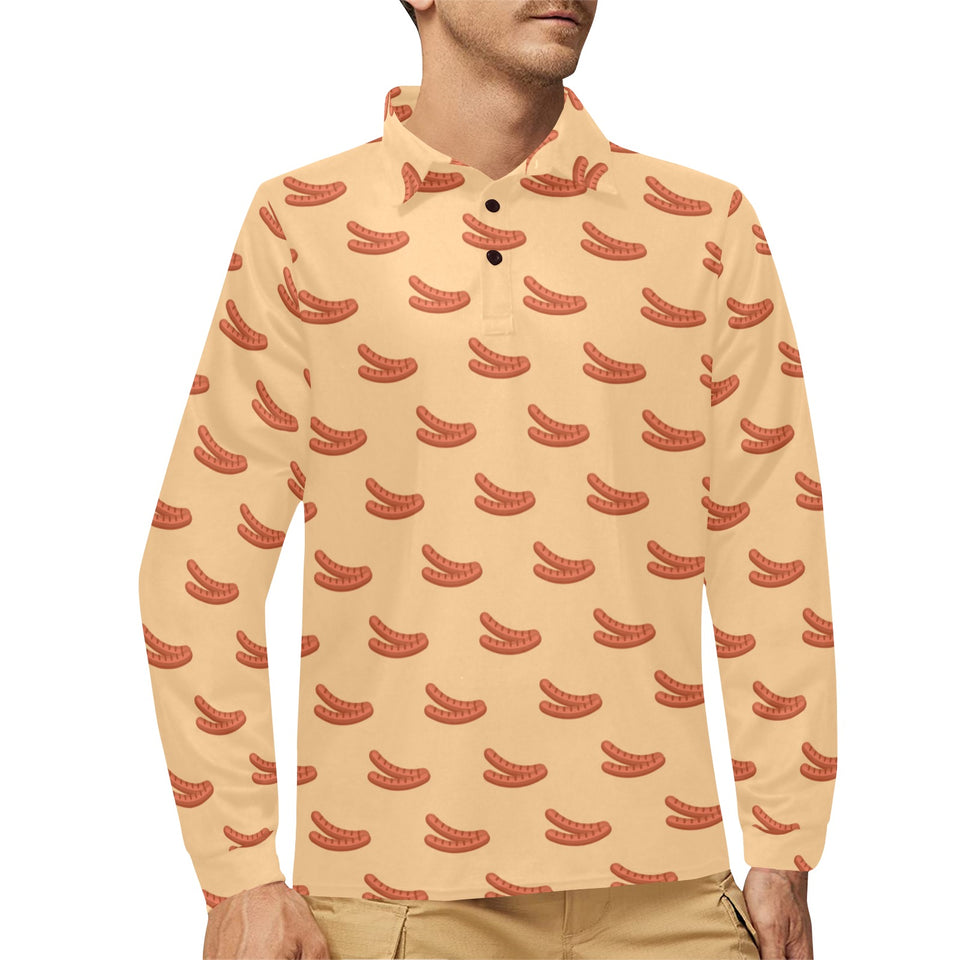 Sausage Pattern Print Design 03 Men's Long Sleeve Polo Shirt