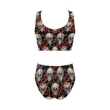 Red snake skull pattern Chest Bowknot High Waisted Bikini Swimsuit