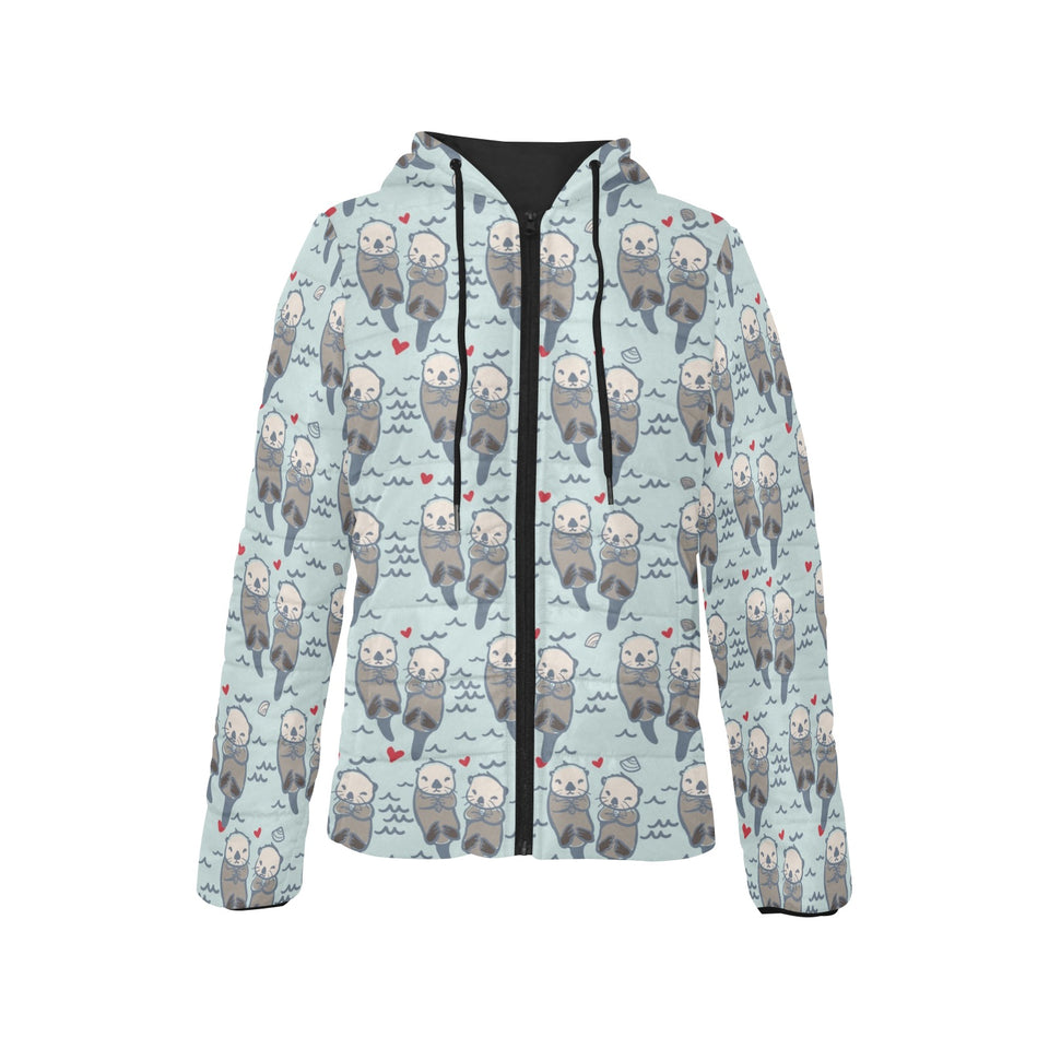 Lovely Sea Otter Pattern Women's Padded Hooded Jacket