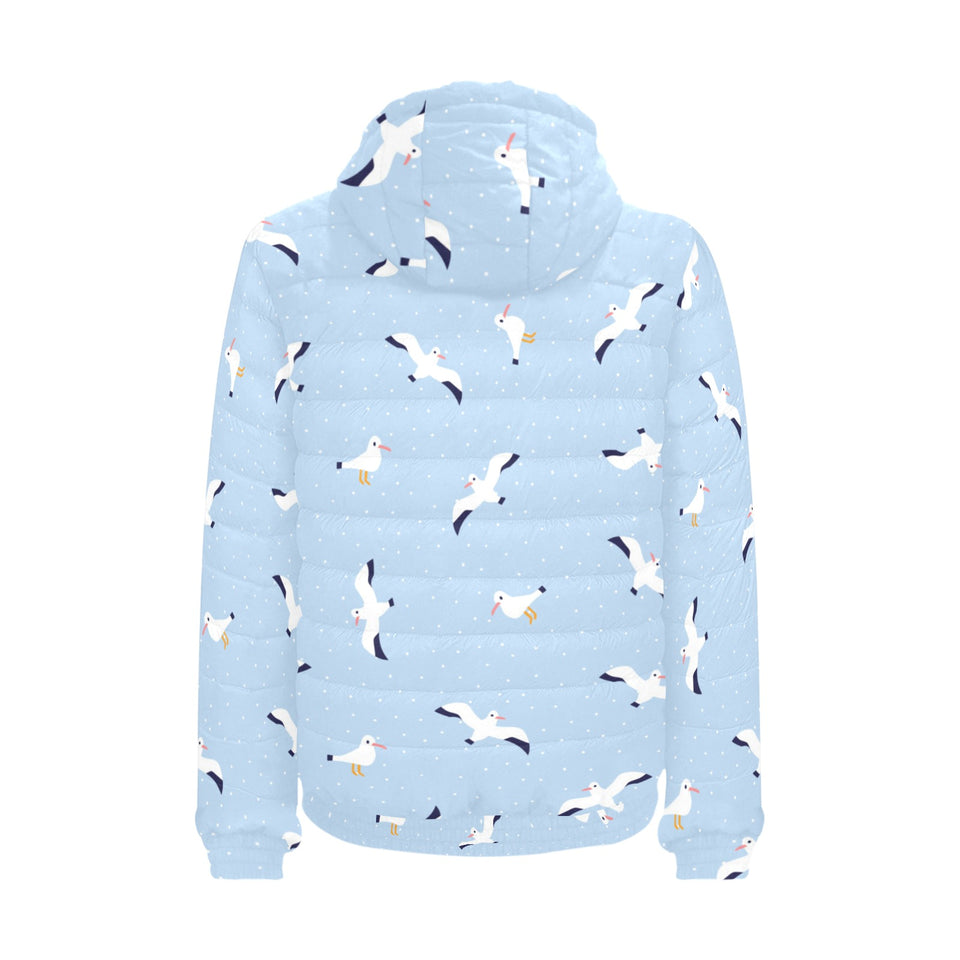 Seagull Pattern Print Design 02 Men's Padded Hooded Jacket