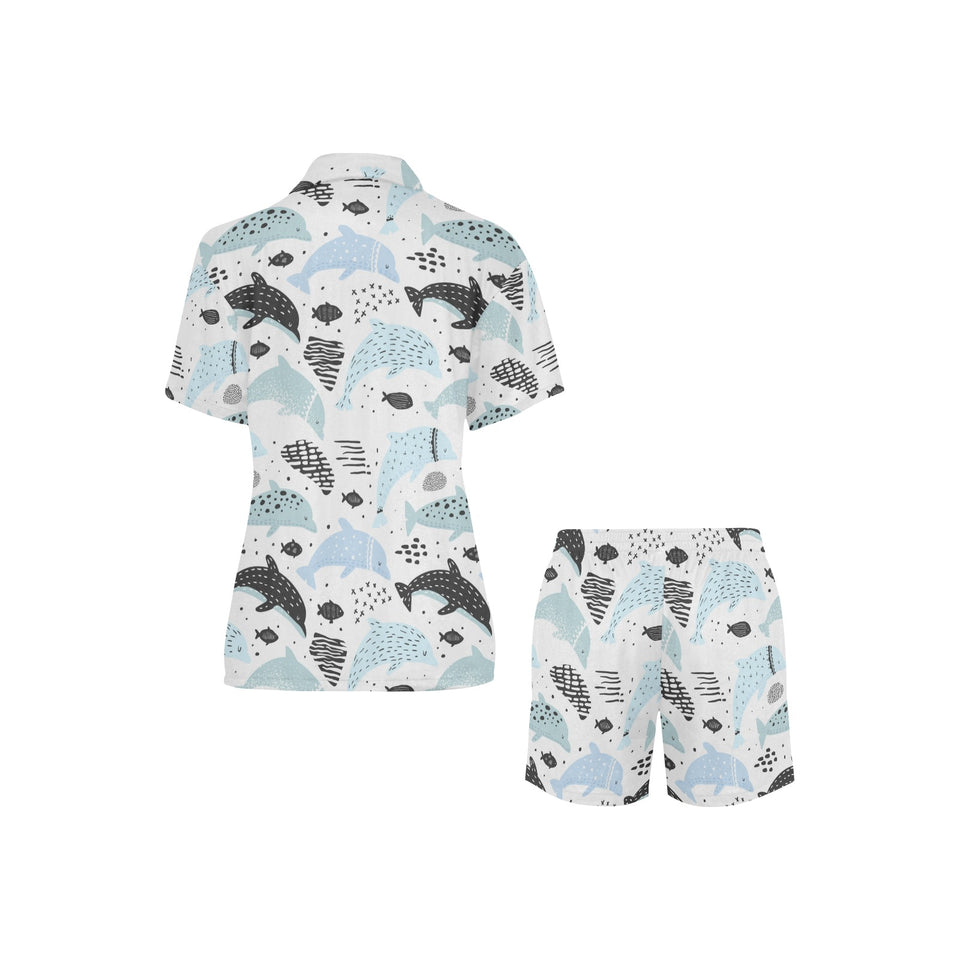 Cute dolphins Childish Style pattern Women's V-Neck Short Pajama Set