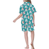 Cute sailboat pattern Kids' Boys' Girls' V-Neck Short Pajama Set