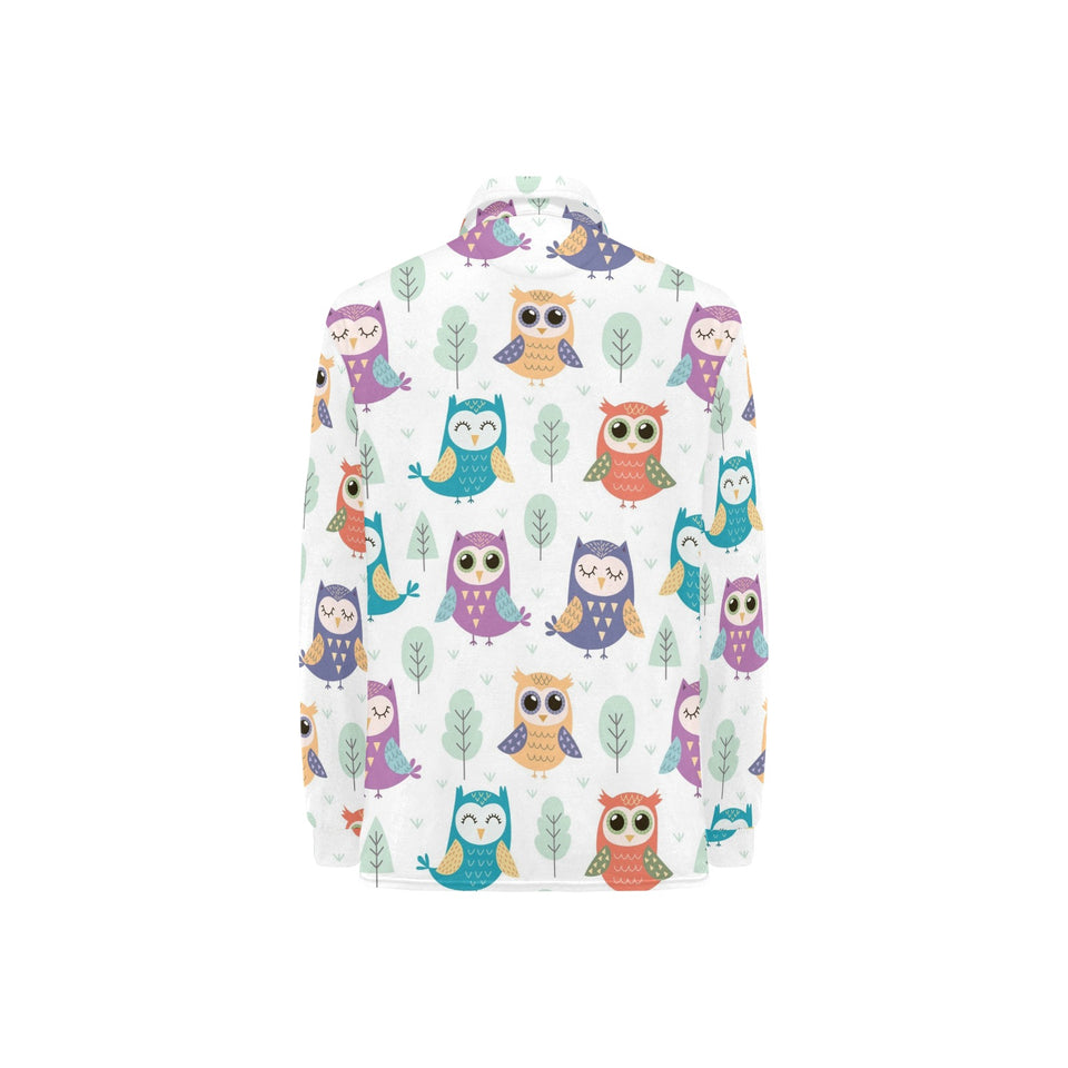 Cute owl pattern Women's Long Sleeve Polo Shirt