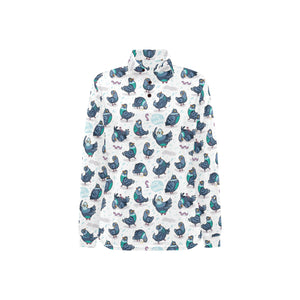 Pigeon Pattern Print Design 02 Women's Long Sleeve Polo Shirt