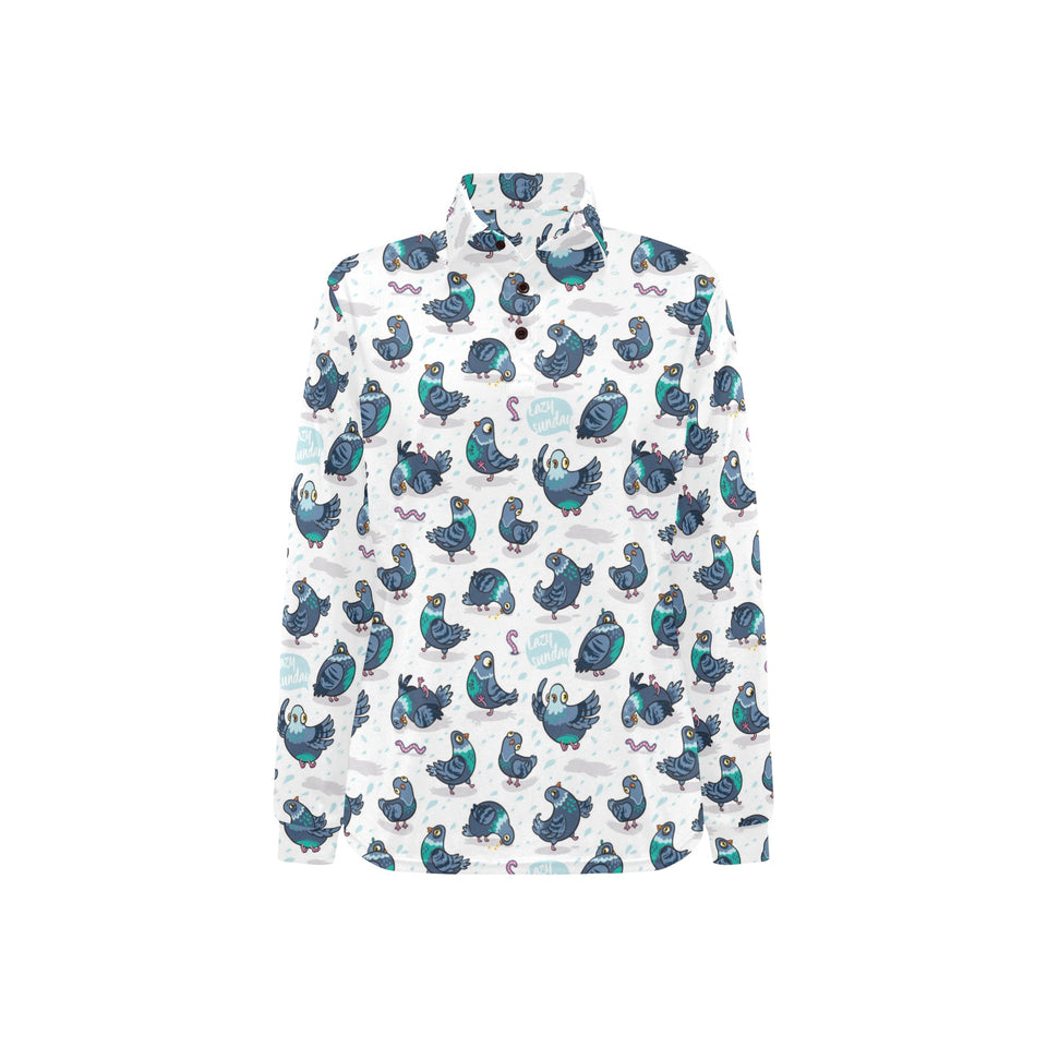 Pigeon Pattern Print Design 02 Women's Long Sleeve Polo Shirt