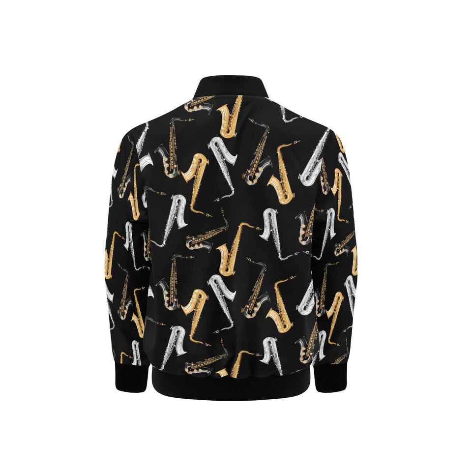 saxophone design pattern Kids' Boys' Girls' Bomber Jacket