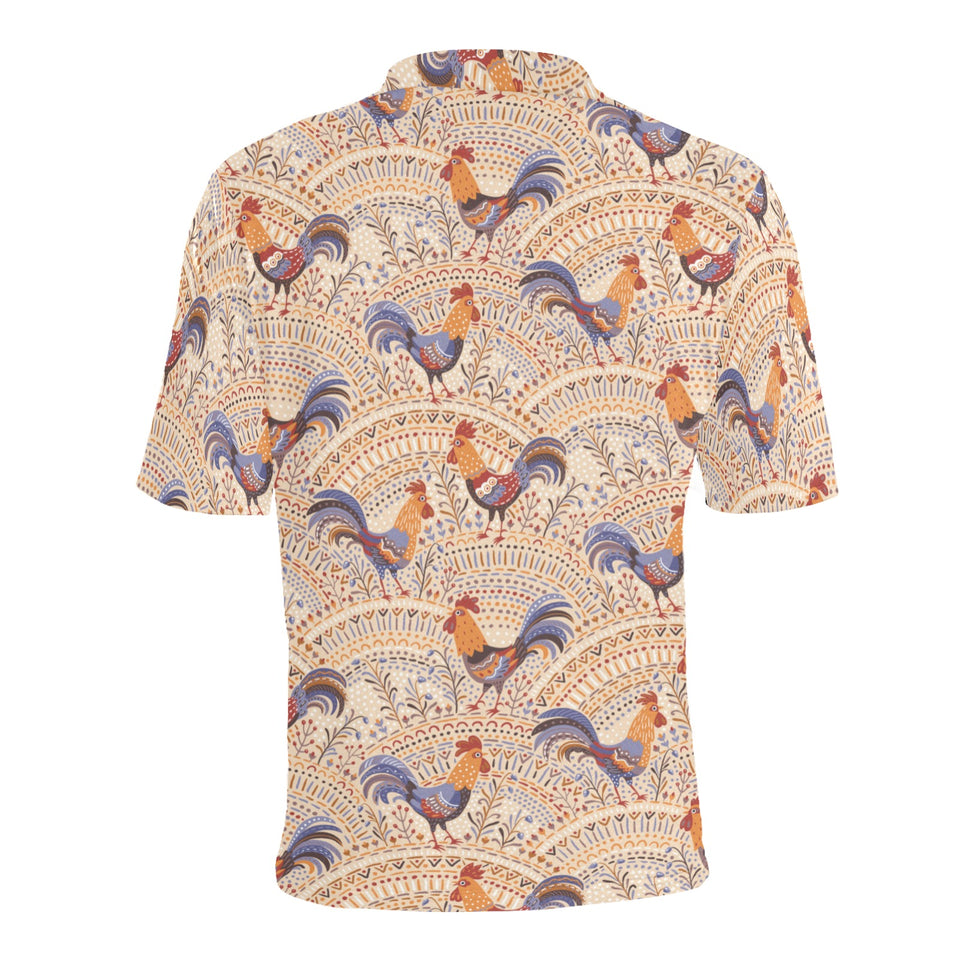 Cute rooster chicken cock floral ornament backgrou Men's All Over Print Polo Shirt
