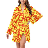Fire flame design pattern Women's Long Sleeve Belted Night Robe