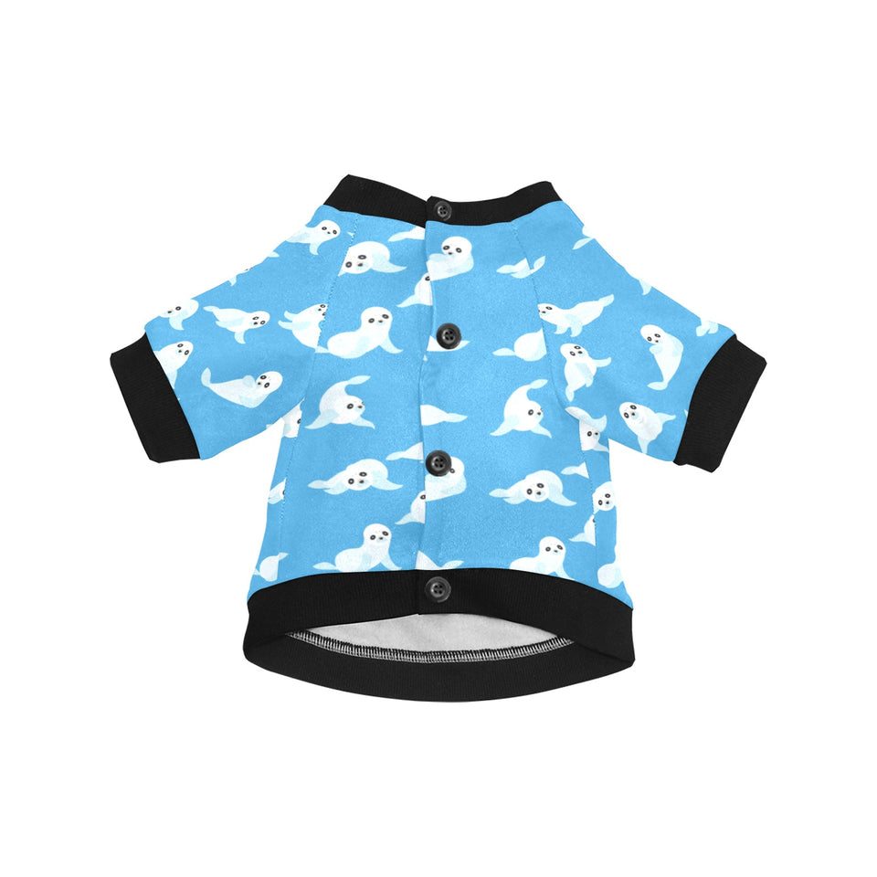 Cute sea lion seal pattern background All Over Print Pet Dog Round Neck Fuzzy Shirt