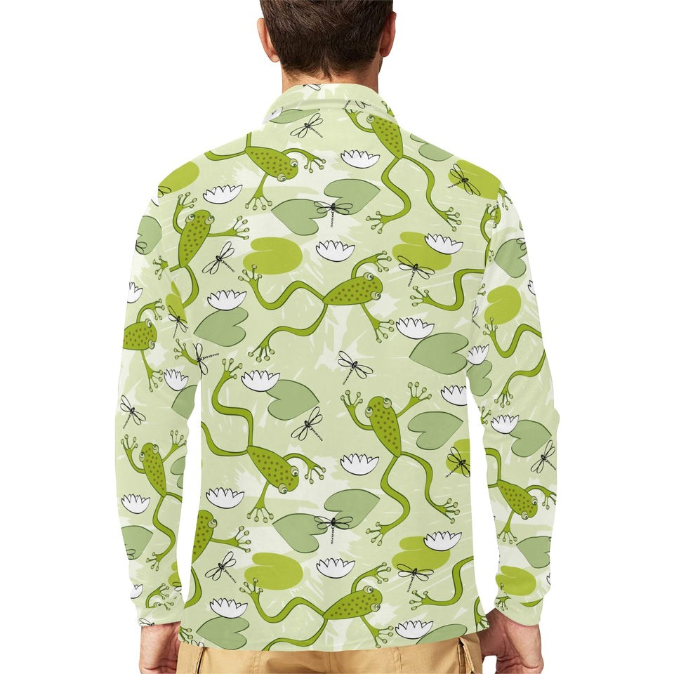 Cute frog dragonfly pattern Men's Long Sleeve Polo Shirt