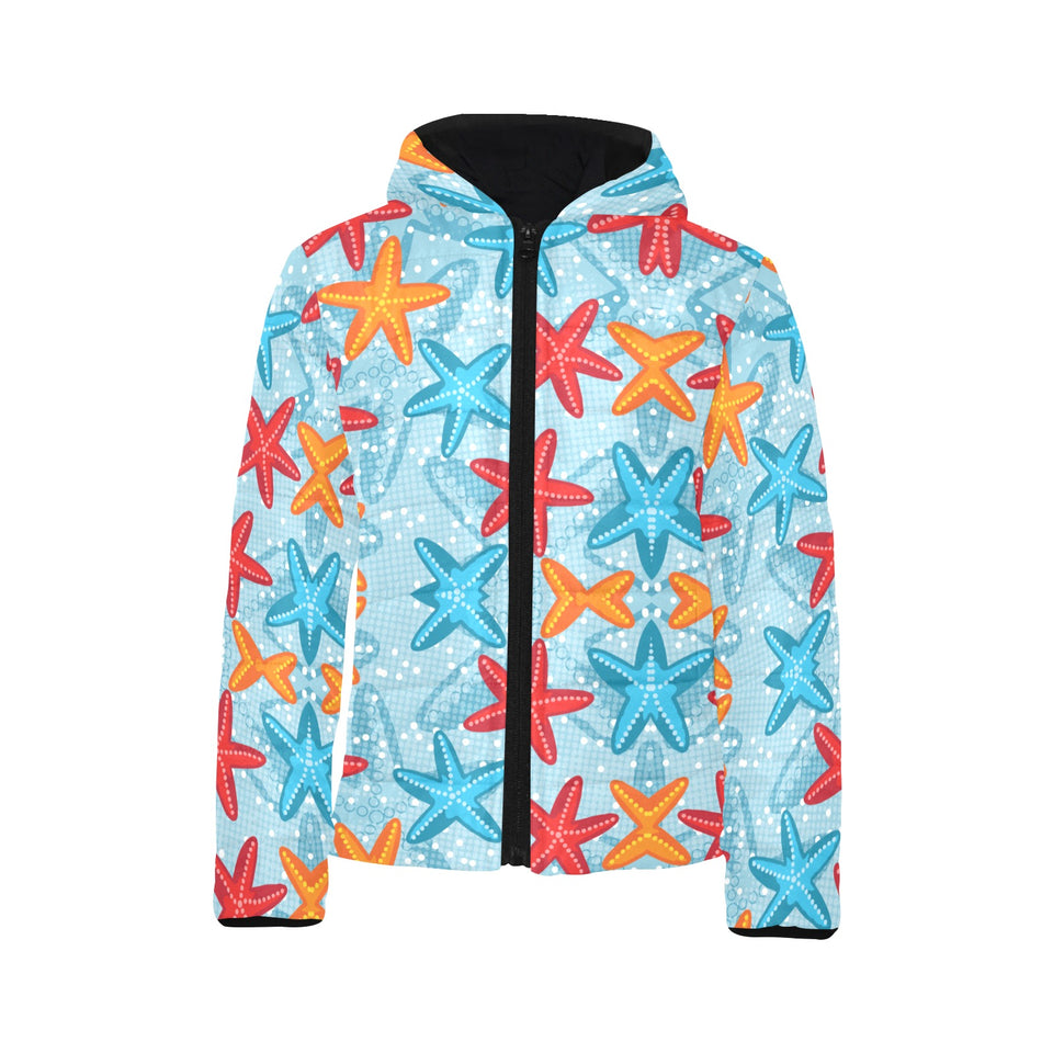 Blue red orange starfish pattern Kids' Boys' Girls' Padded Hooded Jacket