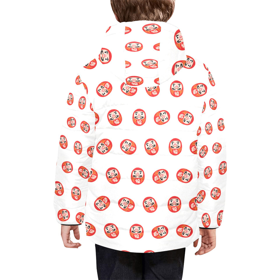 Daruma japanese wooden doll pattern Kids' Boys' Girls' Padded Hooded Jacket