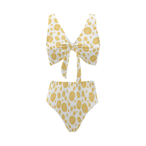 Potato Chips Pattern Print Design 03 Chest Bowknot High Waisted Bikini Swimsuit