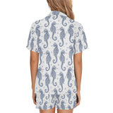 Seahorse pattern background Women's V-Neck Short Pajama Set