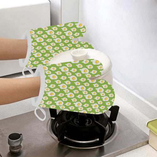 Fried Eggs Pattern Print Design 01 Heat Resistant Oven Mitts