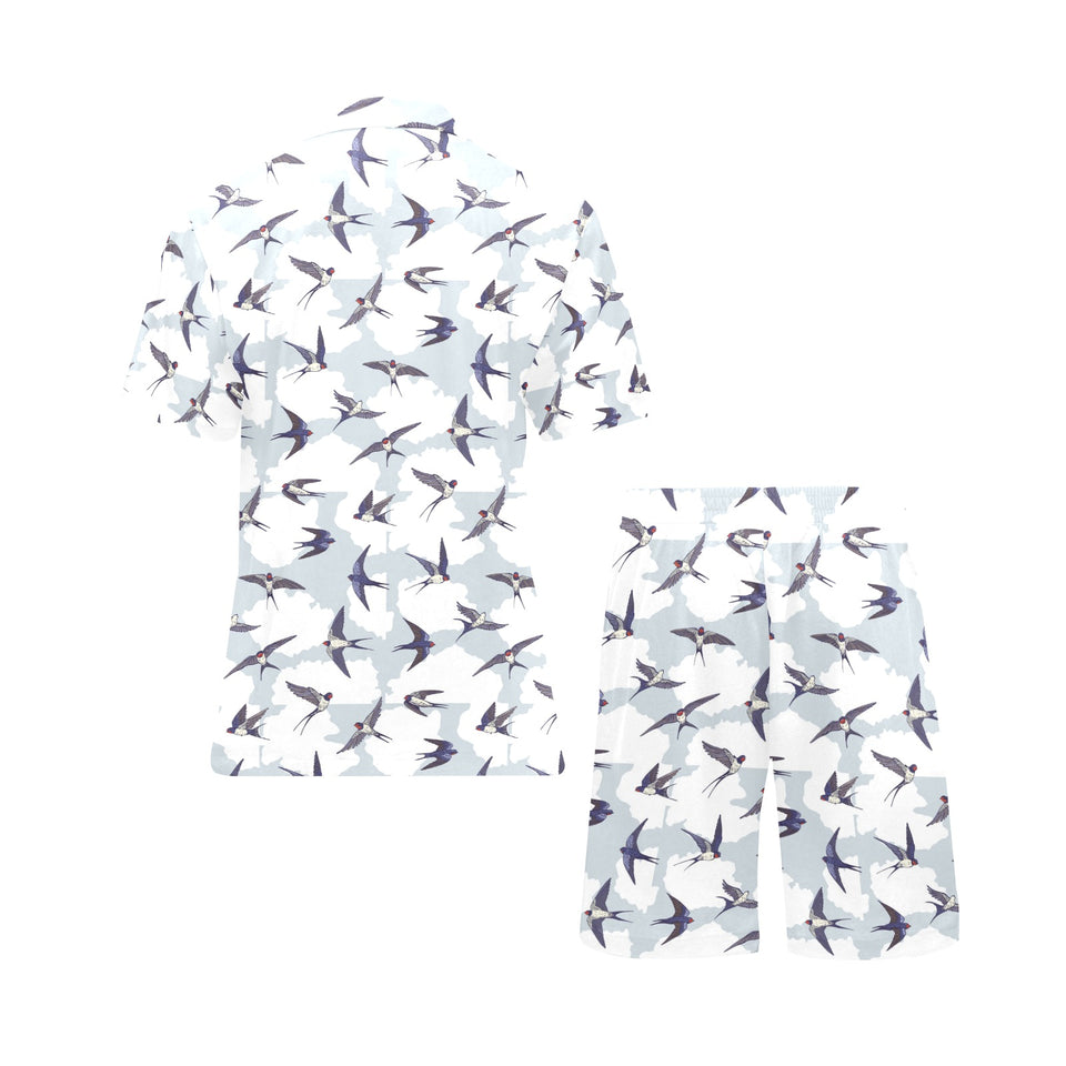 Swallow Pattern Print Design 05 Men's V-Neck Short Pajama Set
