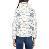 windmill pattern Women's Padded Hooded Jacket