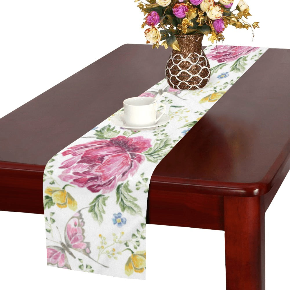 Hand drawn butterfly rose Table Runner