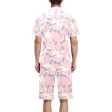 Japanese crane rose pattern Men's V-Neck Short Pajama Set
