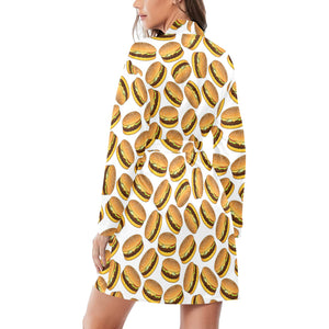 Hamburger Pattern Print Design 03 Women's Long Sleeve Belted Night Robe