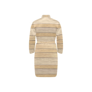Wood Printed Pattern Print Design 01 Men's Long Sleeve Belted Night Robe