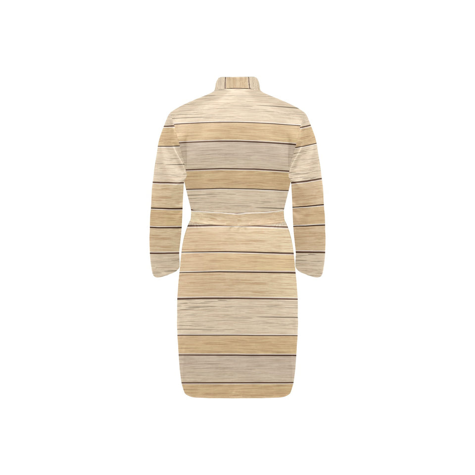 Wood Printed Pattern Print Design 01 Men's Long Sleeve Belted Night Robe