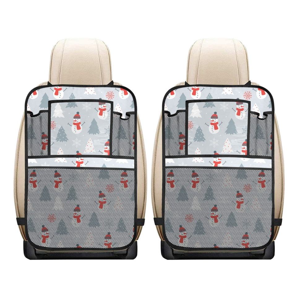 Snowman christmas tree snow gray background Car Seat Back Organizer