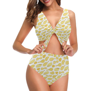 Potato Chips Pattern Print Design 02 Chest Bowknot High Waisted Bikini Swimsuit
