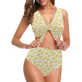 Potato Chips Pattern Print Design 02 Chest Bowknot High Waisted Bikini Swimsuit