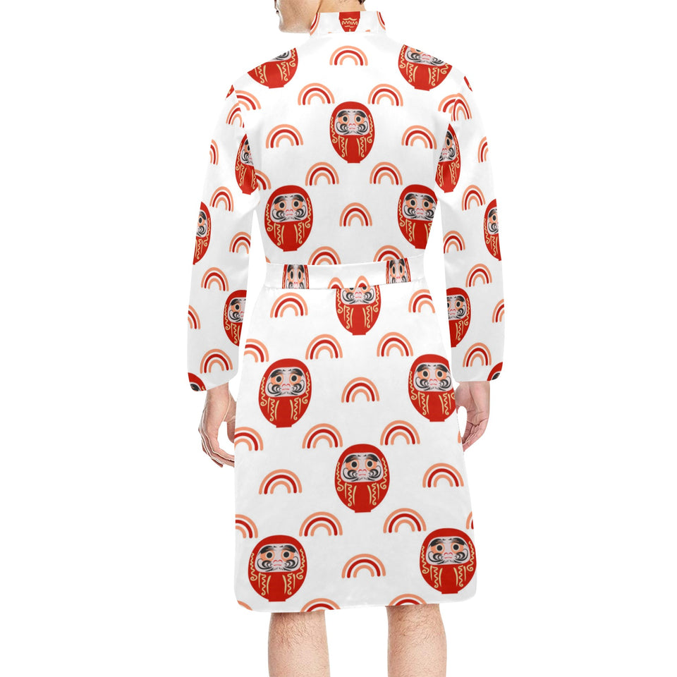 Daruma japanese wooden doll design pattern Men's Long Sleeve Belted Night Robe