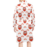 Daruma japanese wooden doll design pattern Men's Long Sleeve Belted Night Robe