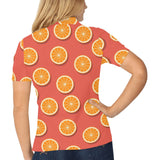 Oranges pattern red background Women's All Over Print Polo Shirt