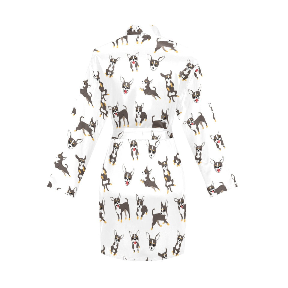 Chihuahua dog pattern Women's Long Sleeve Belted Night Robe
