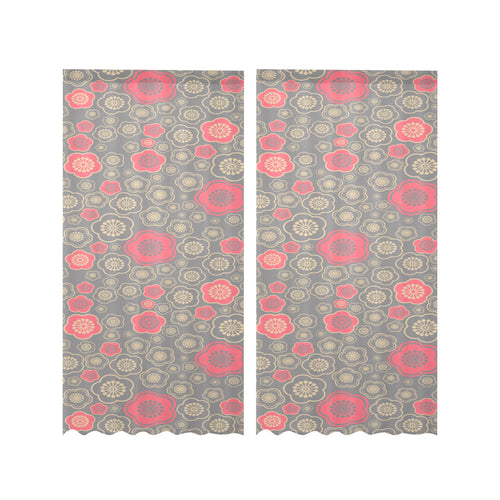 Red gold Sakura cherry blossom gray background Gauze Curtain