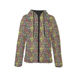 Music Notes Pattern Print Design 05 Women's Padded Hooded Jacket