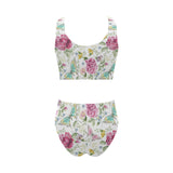 Hand drawn butterfly rose Chest Bowknot High Waisted Bikini Swimsuit